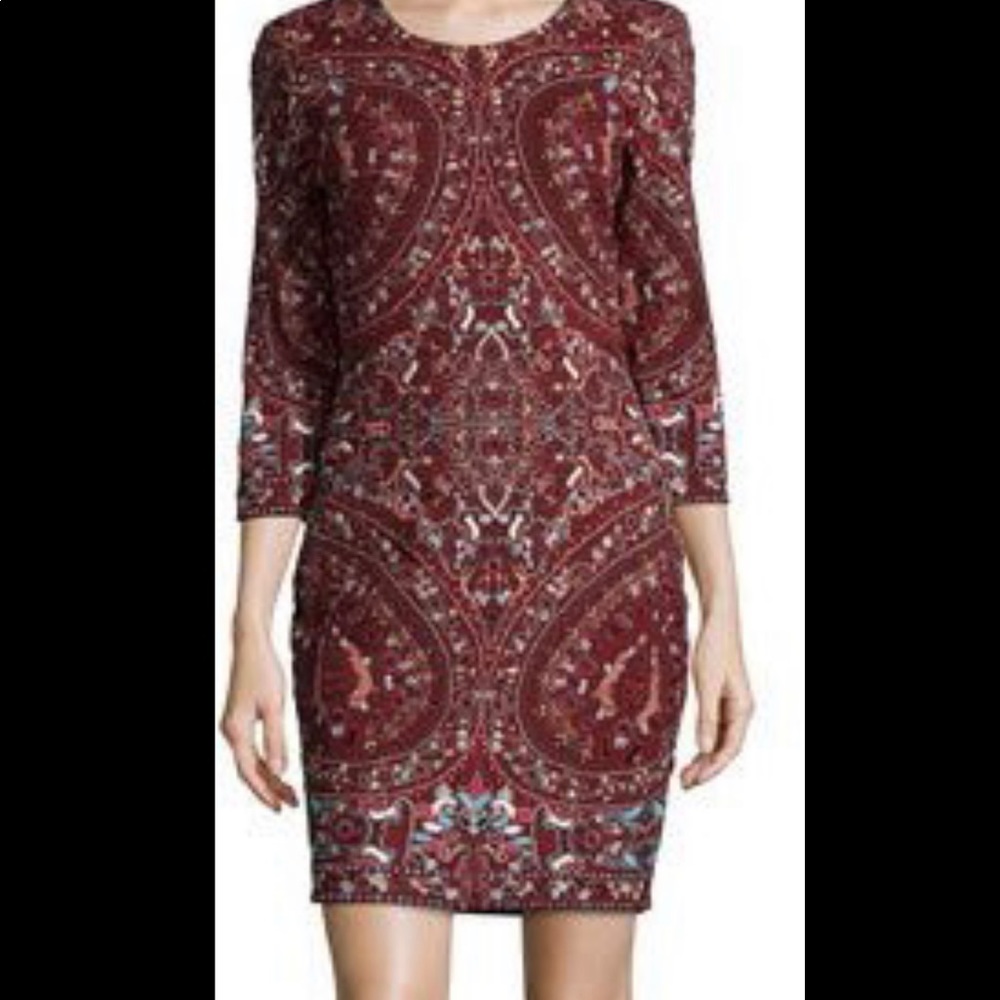 Haute Hippie paisley embroidered 3/4 sleeve dress